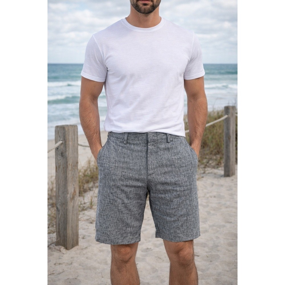 J.Crew Shorts Men's 36‎ Gray 100% Linen Flat Front Chino Bermuda Mid Rise Preppy